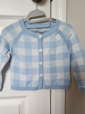 Little Blue Gingham Cardigan - Light Blue & White